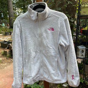 The North Face TNF Fleece Jacket Coat White Pink Ribbon Nice Condition Women's L